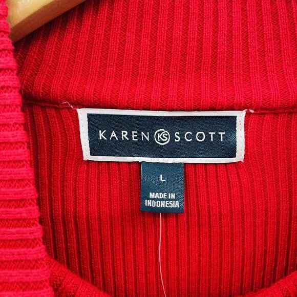 Karen Scott Womens Size Large Cotton Solid Rib Mock-Neck Sweater in New Red SW1 - Picture 5 of 7